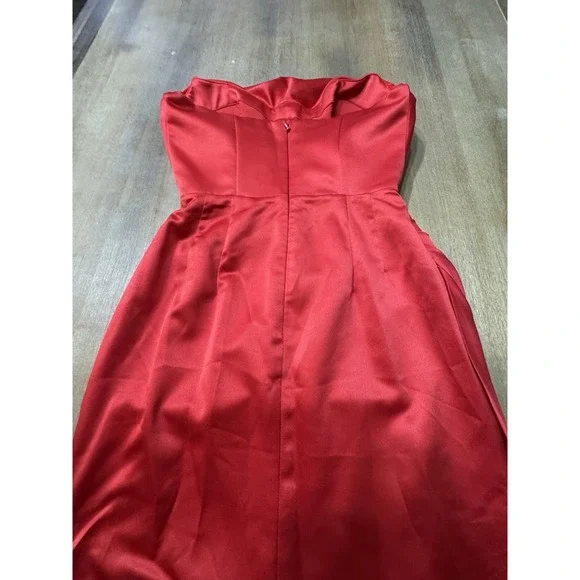 House Of CB Adrienne Satin Stretch Long Strapless Gown Red Small Plus Cup - Picture 8 of 12